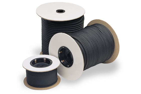 Spools of black rope cording from Samson Rope for general cordage needs