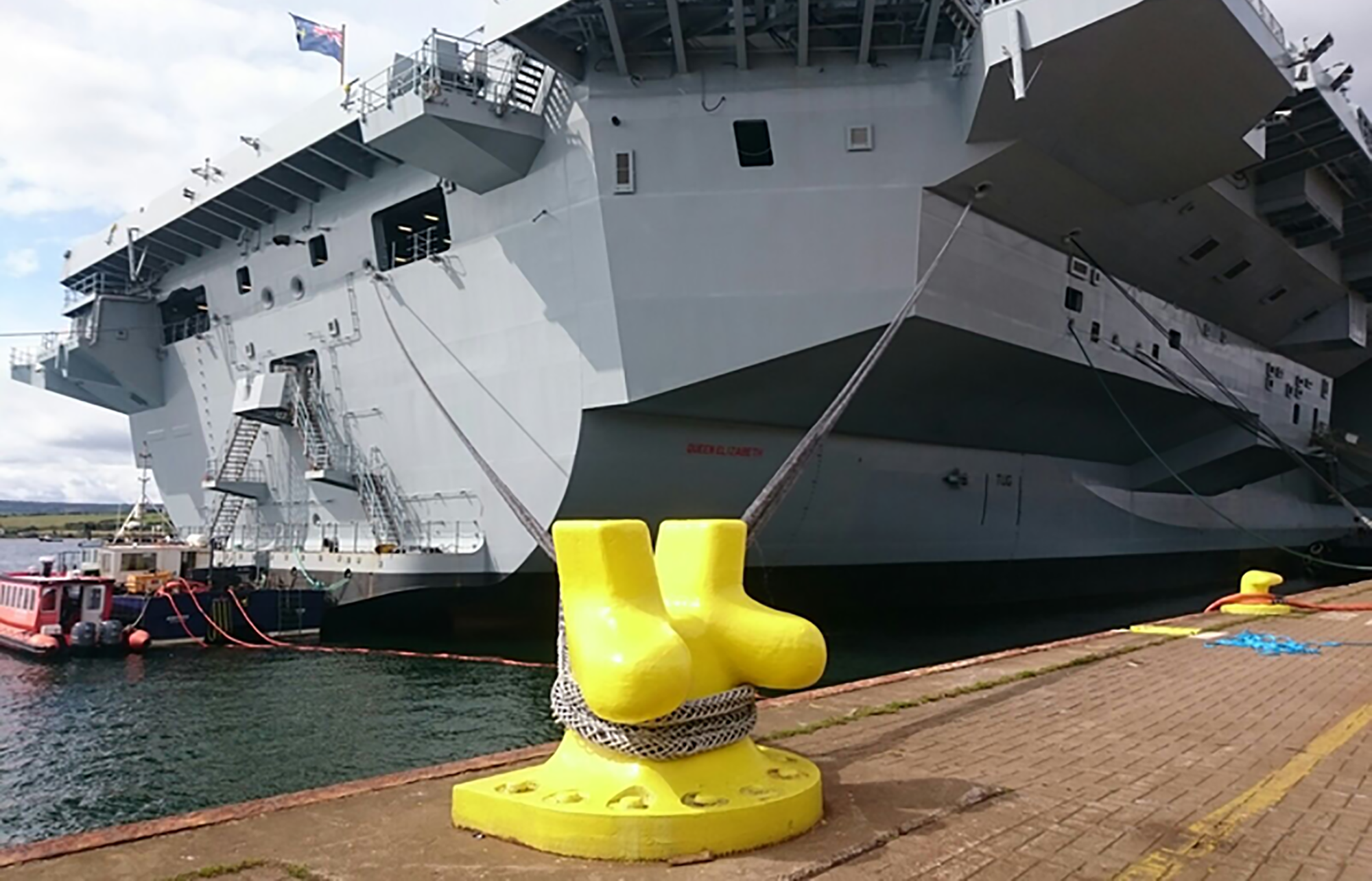 Naval ship docked with synthetic mooring ropes by Samson Rope